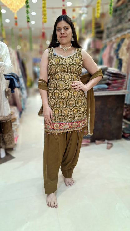 PURE SILK NECK DESIGNER WITH TILLA WORK FARSHI SALWAR SUIT(ARTICAL-0.2)