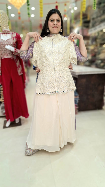 IVORY GEORGET SHORT TOP WITH HEAVY JAFFA