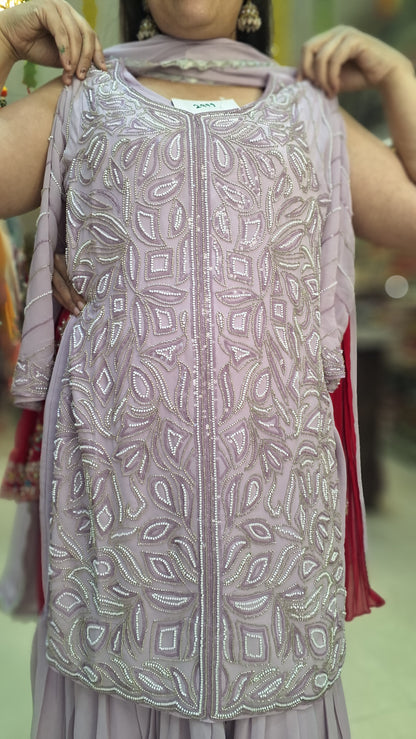 PARTY WEAR DRESS PURE GEORGET WITH HEAVY JAFFA 3 PC DRESS