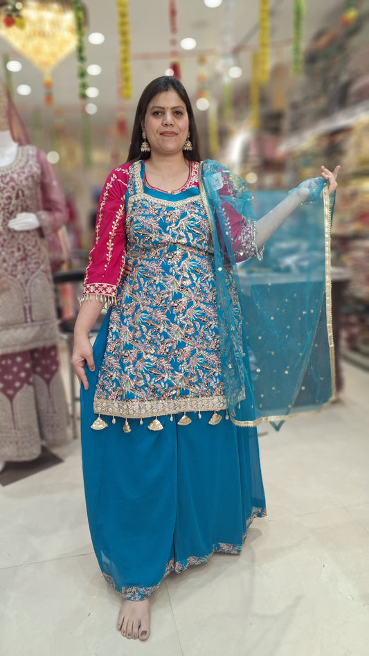 PURE GEORGET SEA GREEN ZARI AND TILLA WORK HEAVY JAFFA SUIT