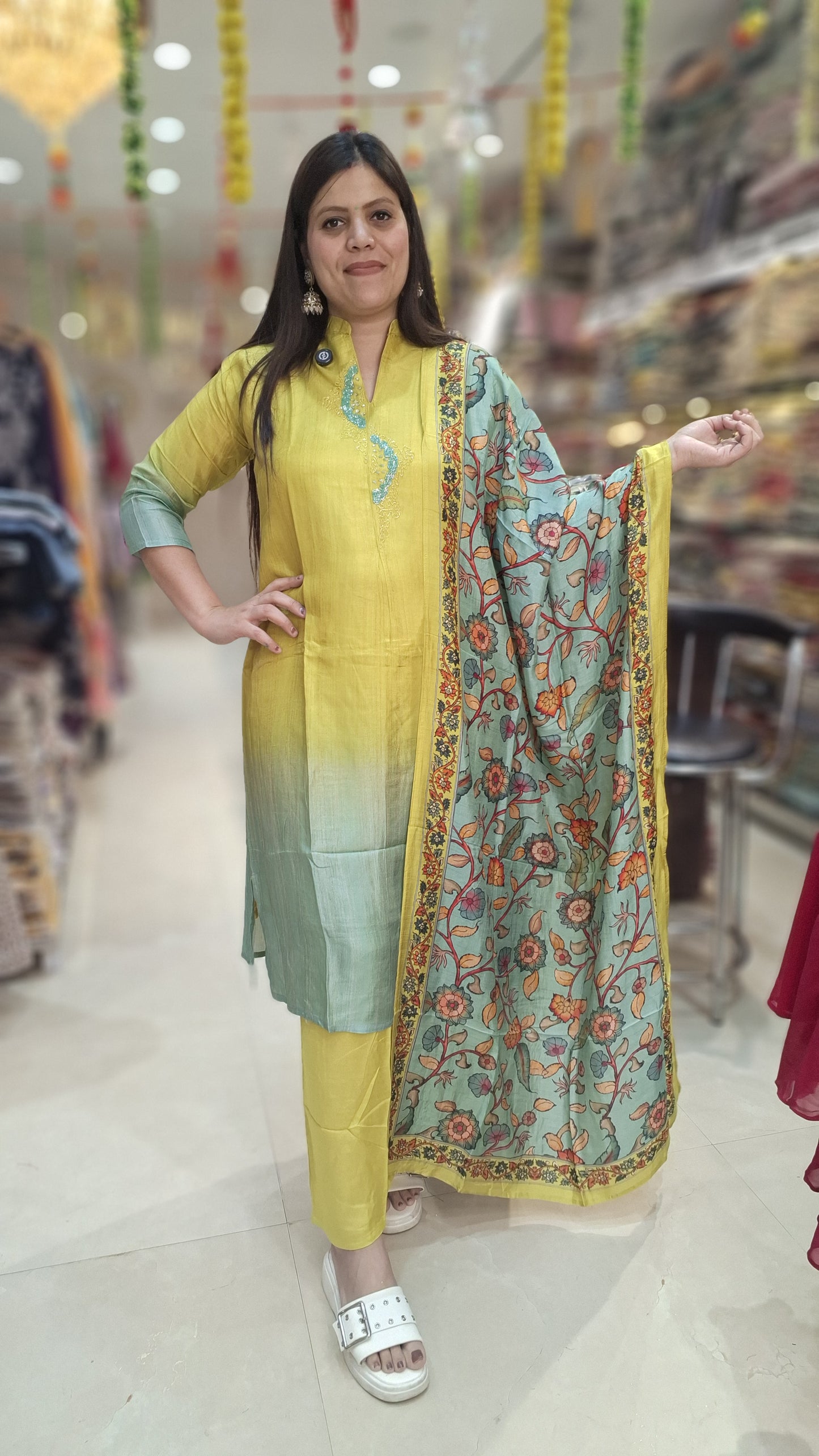 YELLOW DUEL PREMIUM SILK COTTON WITH DESIGNER DUPPTA SUIT