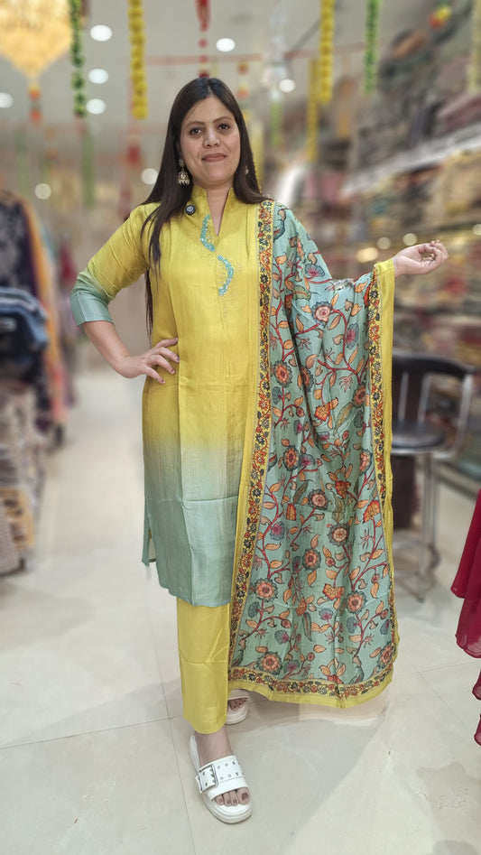 YELLOW DUEL PREMIUM SILK COTTON WITH DESIGNER DUPPTA SUIT