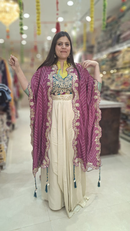 Designer Shrug Choli with Dhoti Style Partywear Dress