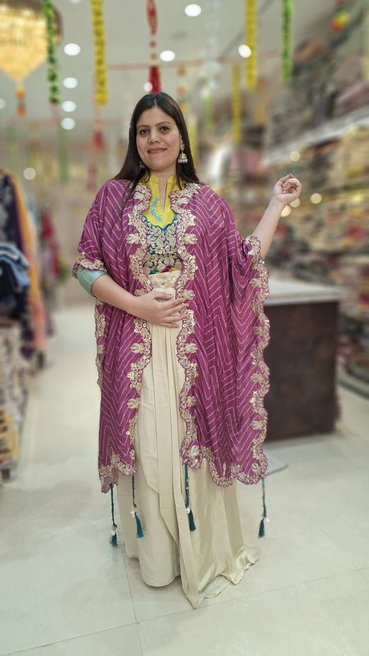 Designer Shrug Choli with Dhoti Style Partywear Dress