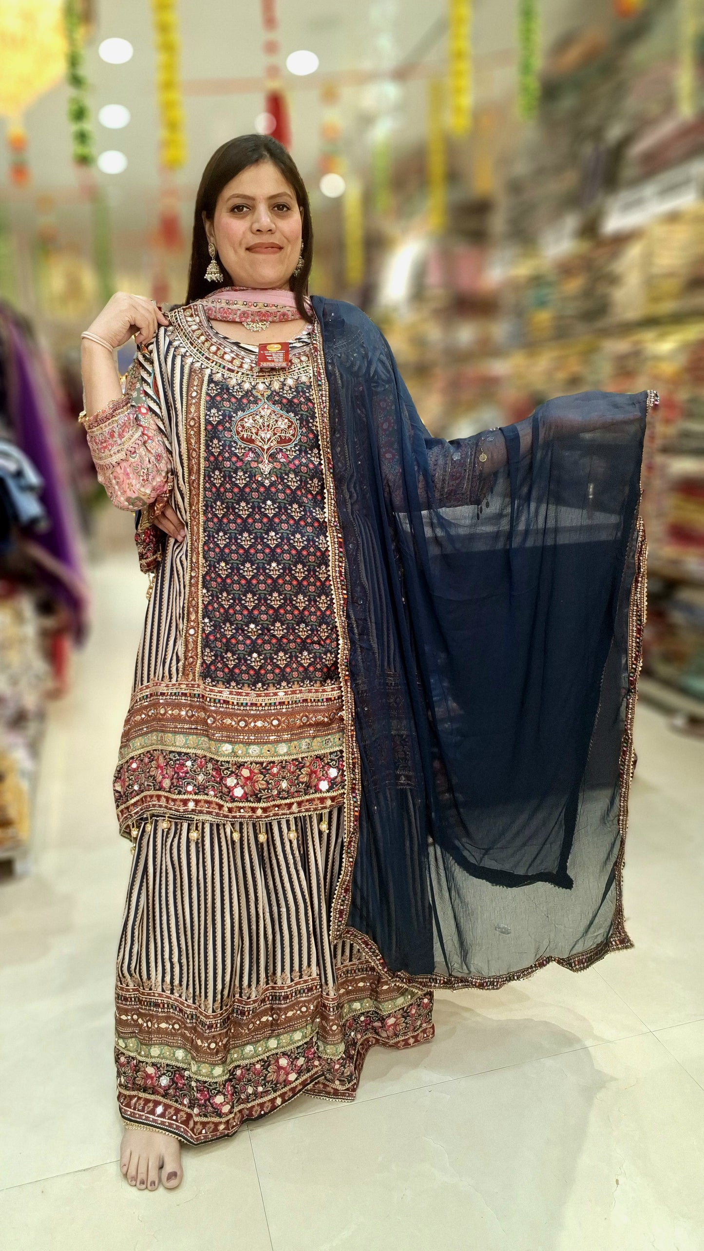 BLUE PURE CREPE DESIGNER C-CUT 3 PC SUIT
