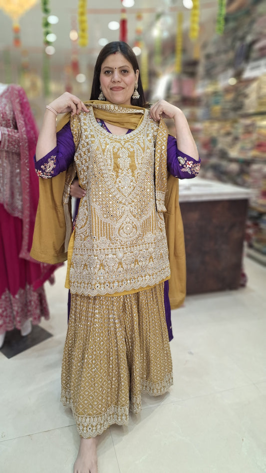 PURE CHINON SILVER TILLA WORK SHRARA SUIT