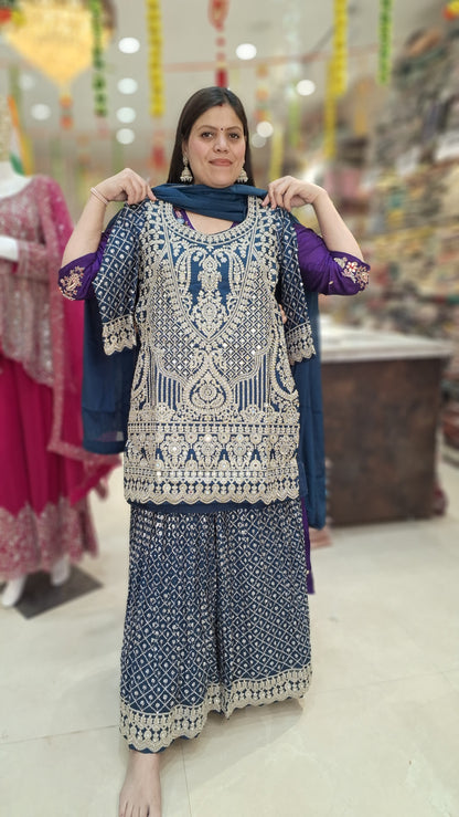 PURE CHINON SILVER TILLA WORK SHRARA SUIT