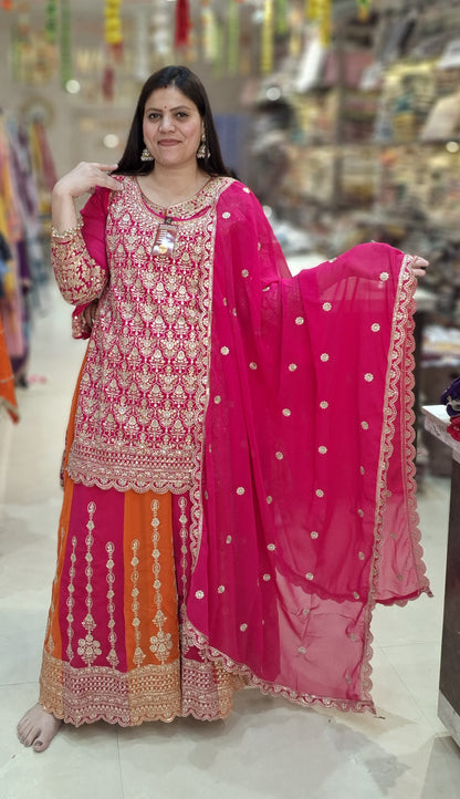 PURE GEORGET DULE FULL TILLA WORK SHORT KURTI WITH JAFFA PARTY WEAR SUIT