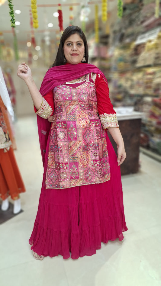 PARTY WEAR GEORGET DESIGNER SHIRT WITH HEAVY SHRARA