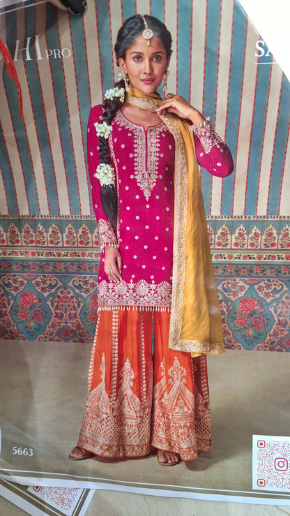 PARTY WEAR PURE CHINON HEAVY EMBROIDED 3D SUIT  WITH JAFFA