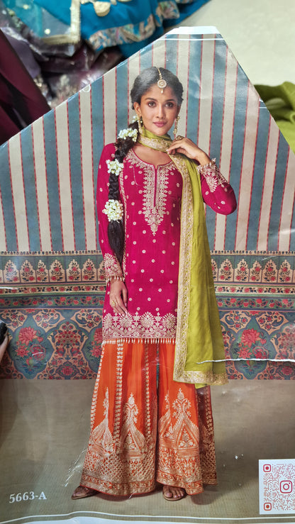 PARTY WEAR PURE CHINON HEAVY EMBROIDED 3D SUIT  WITH JAFFA