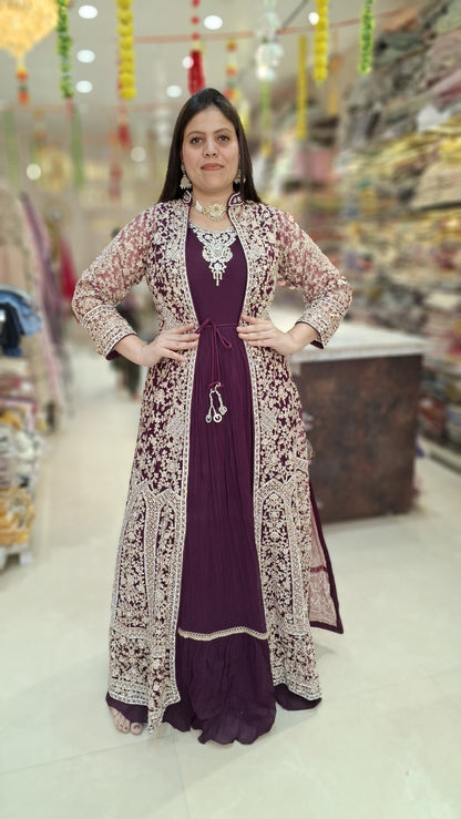 BEAUTIFUL FULL ORIGNAL MIRROR WORK CAPE WITH GEORGET GOWN FOR WEDDING WEAR