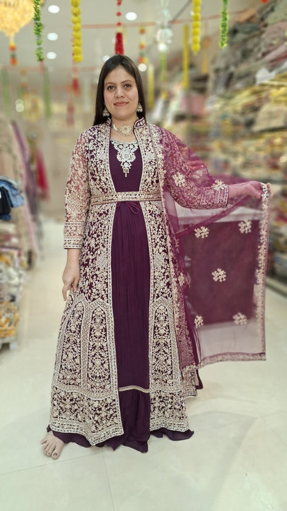 BEAUTIFUL FULL ORIGNAL MIRROR WORK CAPE WITH GEORGET GOWN FOR WEDDING WEAR