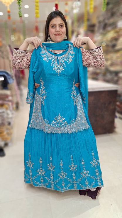 KURTI WITH LEHNGA MUKASH AND PEARL HANDWORK PARTY WEAR
