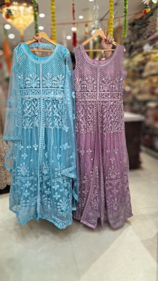 WEDING WEAR NETED ORIGNAL PEARL AND MIRROR WORK GOWN