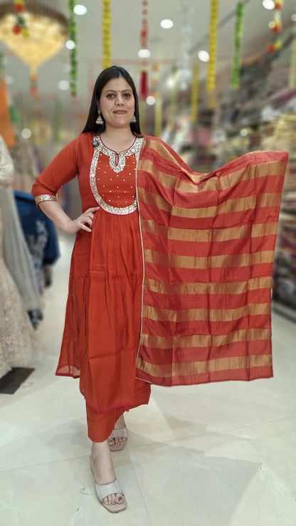 NECK WORK FLAIR ANRKALI WITK SILK