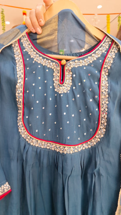 NECK WORK FLAIR ANRKALI WITK SILK