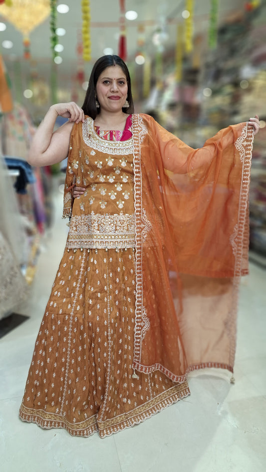 JIMMY CHOO SHASHA SHORT KURTI LEHNGA FULL TITTLA AND ZARI WORK FOR WEDDING WEAR
