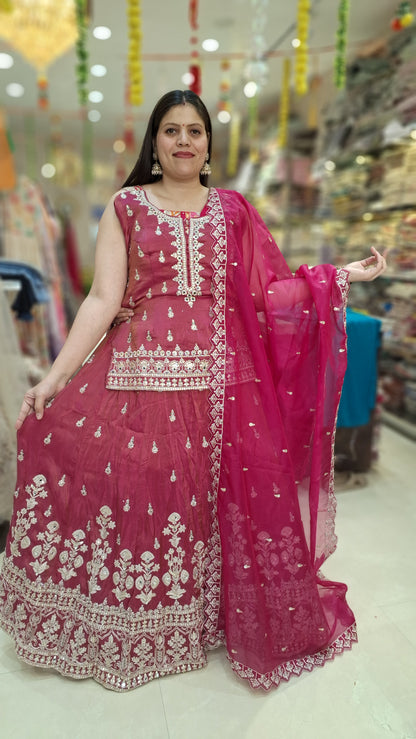 BEAUTIFULL SHORT KURTI WITH LEHNGA BORDER DESINING WITH TIILA AND PEARL WORK