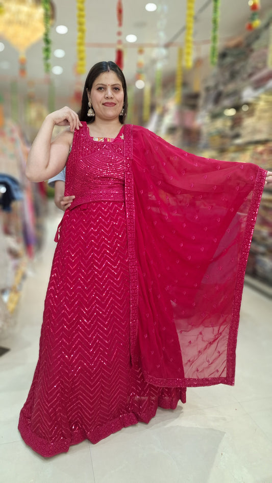 HOT PINK PURE GEORGET FULL FLAIR LEHNGA