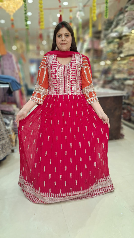 HOT PINK PURE GEORGET PARTY WEAR  GOWN