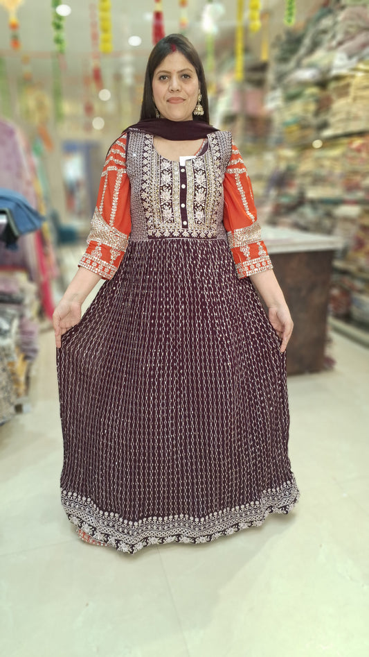 WINE PURE GEORGET PARTY WEAR  GOWN