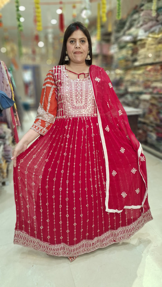 PURE GEORGET TILLA AND SIPI WORK LONG LENGTH GOWN