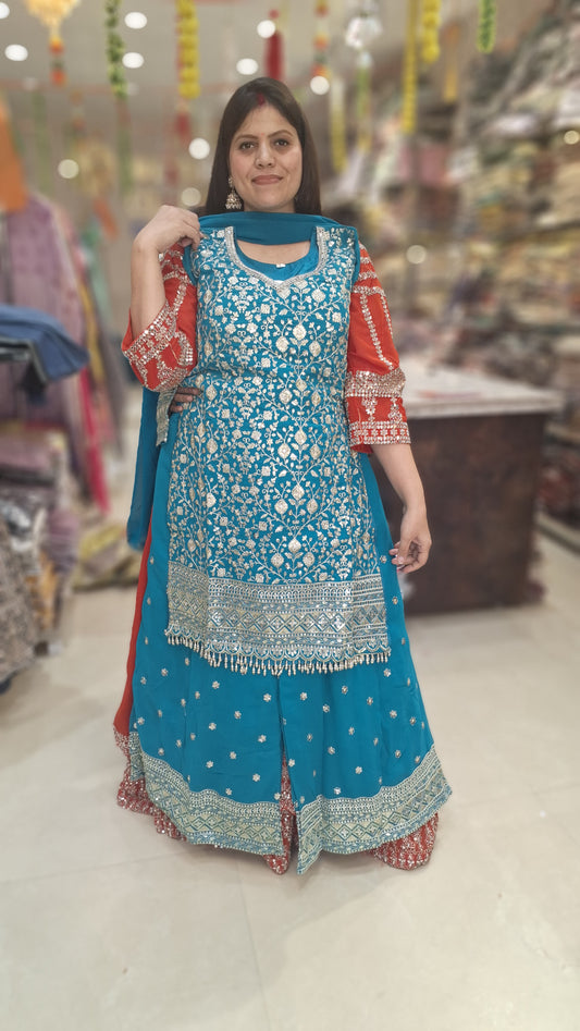 PARTY WEAR PURE GEORGET TILLA AND SIPI WORK WITH JAFFA