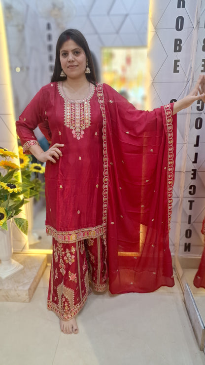 PURE CHINON NECK AND PLAZZO DESIGN WIT TILLA WORK WITH JAFFA