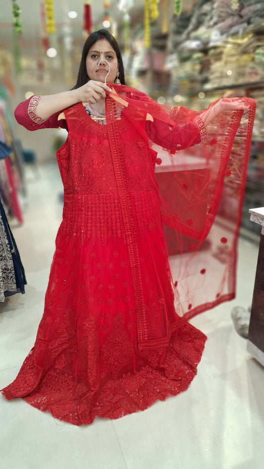 RED NETED FULL FLAIR GOWN