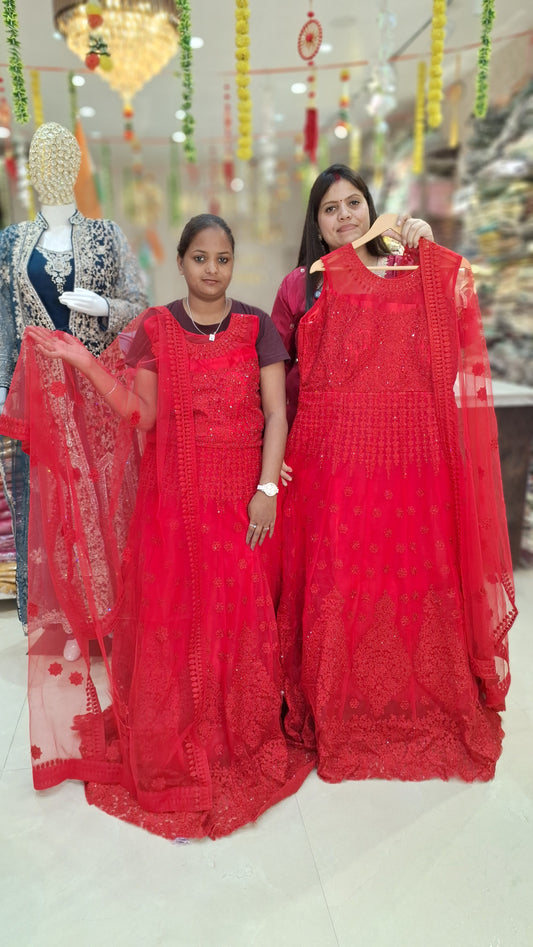 RED NETED FULL FLAIR LEHNGA CHOLI