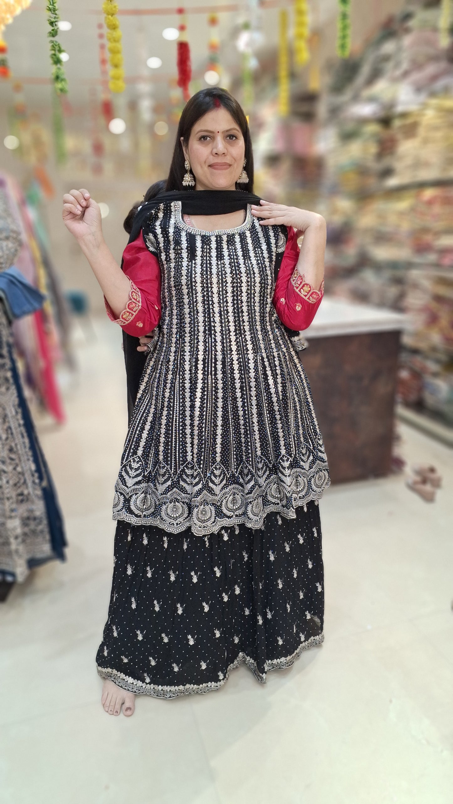 BLACK GEORGET LONG KURTI WITH LEHNGA