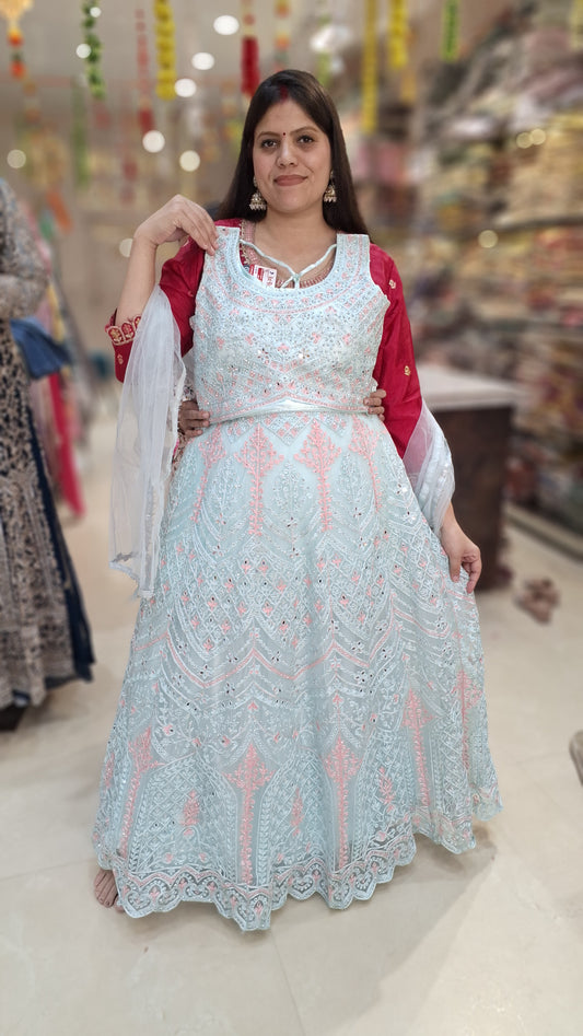 SKY BLUE NETED HEAVY LEHNGA