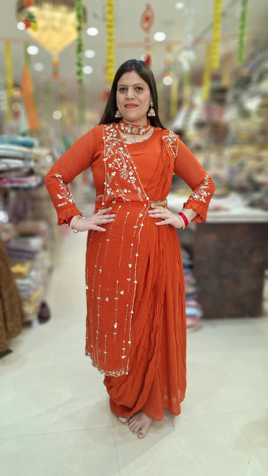 WEDING WEAR PURE GEORGET PEARL WORK LEHNGA SAREE