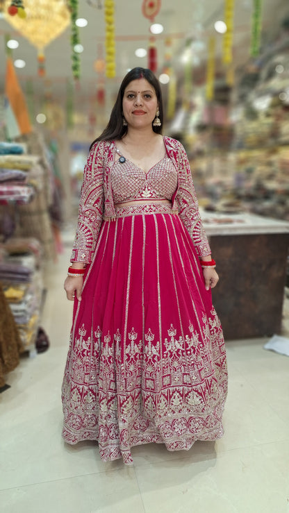 PURE GEORGET BEAUTIFUL CHOLI WITH SHRUG 3 PC HEAVY LEHNGA