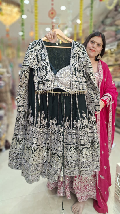 PURE GEORGET BEAUTIFUL CHOLI WITH SHRUG 3 PC HEAVY LEHNGA