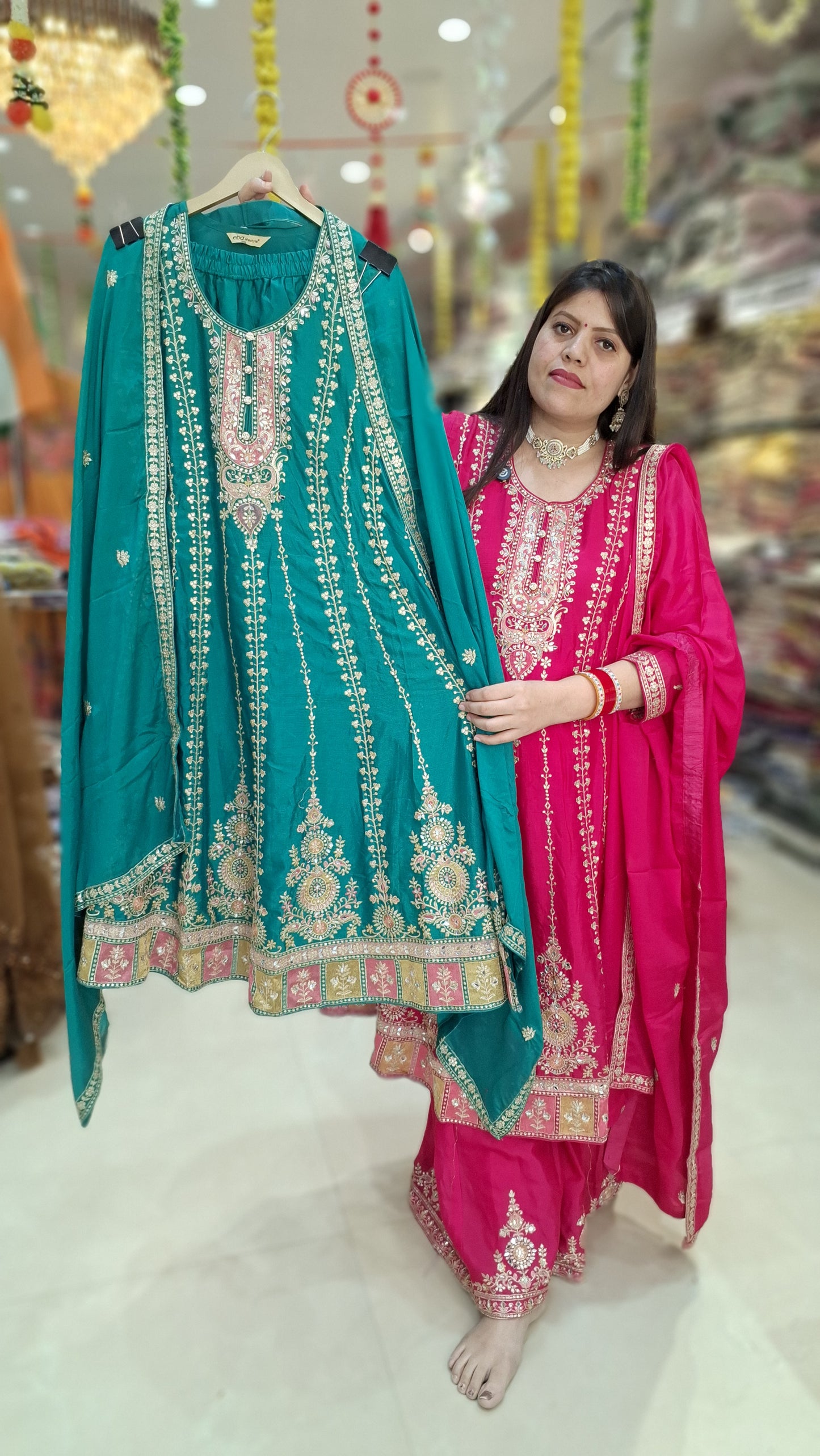 PURE CHINON PATCH TIILA WORK WITH ANARKALI
