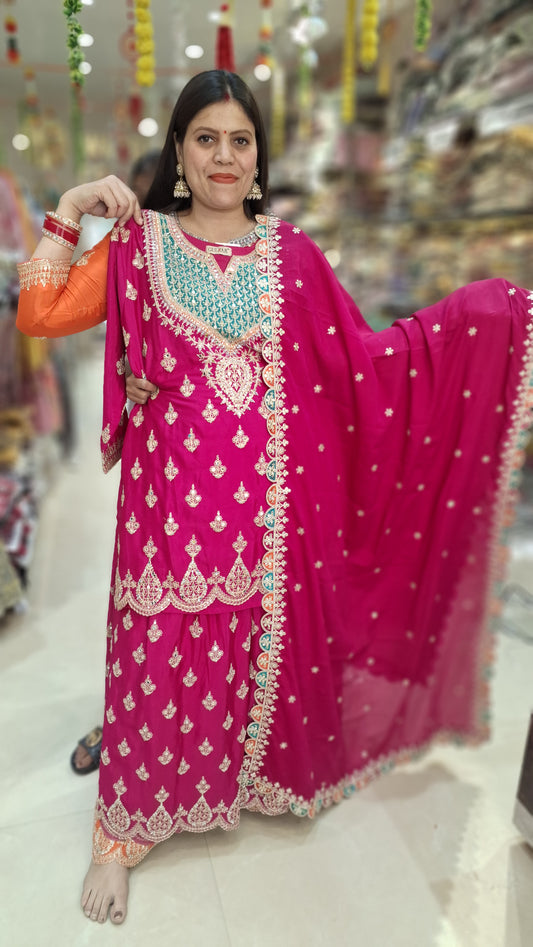 PURE CHINON ORIGNAL MIRROR WORK NECK AND BOTTOM DESIGN WITH JAFFA