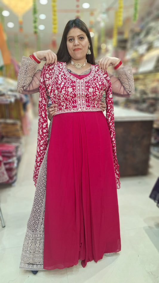 PURE GEORGET SHORT CHOLI WITH FLAIR SLEVES WITH SKIRT