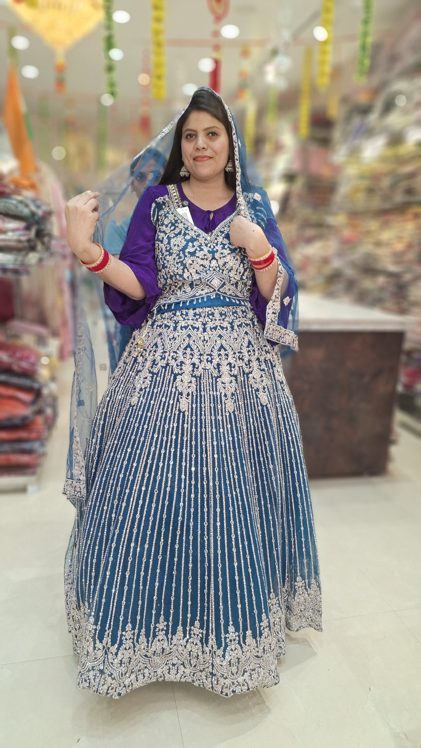 WEDDING WEAR NITED THREAD AND MIRROR WORK HEAVY LEHNGA