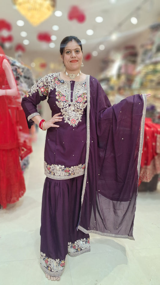 PURE CHINON FULL HAND WORK 3 PC SHRARA SUIT