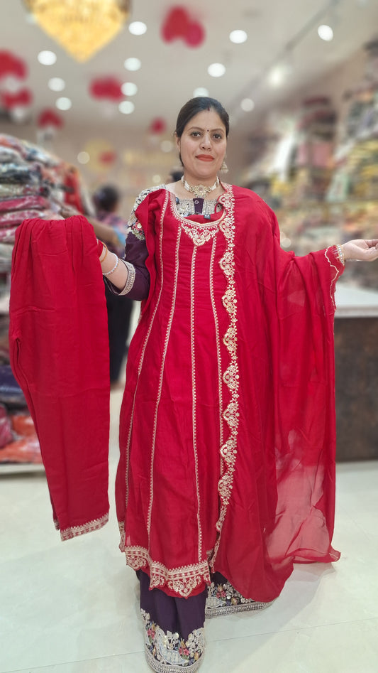 RED PURE CHINON FULL FLAIR ANARKALI