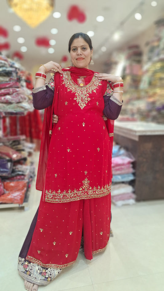 PURE GEORGET FULL MIRROR AND PEARL WORK JAFFA SUIT