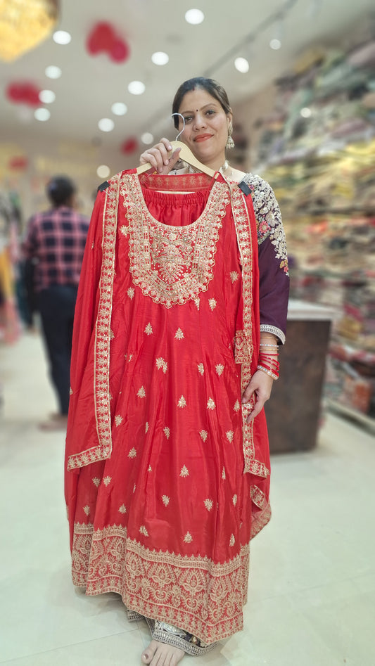 PURE CHINON TILLA WORK NECK BEAUTIFUL ANARKALI