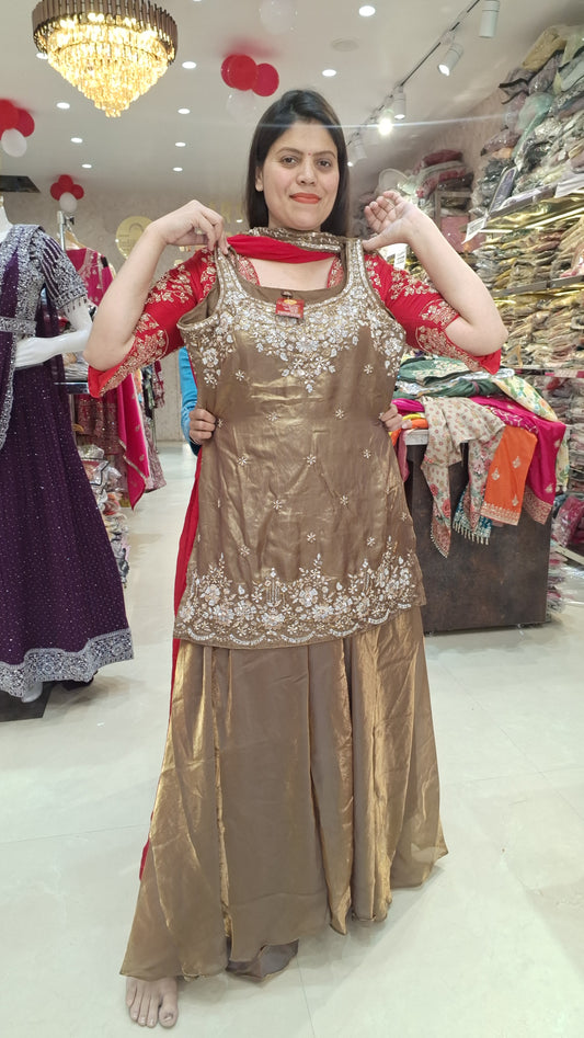 MOUSE GLASS TISSUE NECK AND BOARDER DESIGN WITH TILLA WORK FULL FLAIR JAFFA