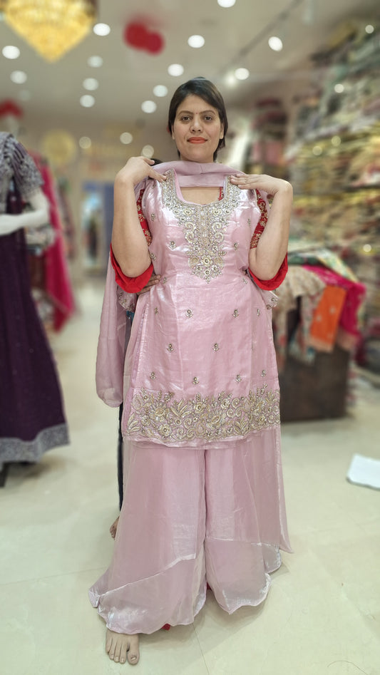 PURE TISSUE DESIGN WITH GOLDEN COLOR TILLA WORK WITH JAFFA 3 PC SUIT