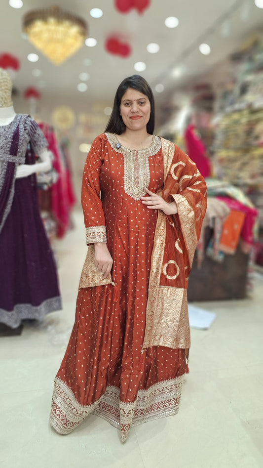 PURE CHINON NECK AND BAJU WITH LASE WORK FULL GOWN