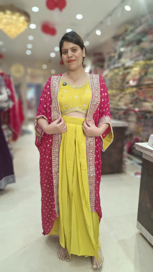 STUNNING 3 PEACE PARTY WEAR DHOTI STYLE DRESS WITH CAPE