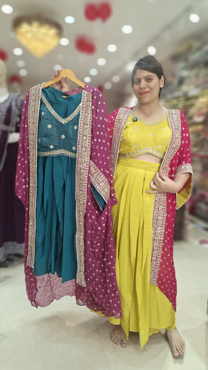 STUNNING 3 PEACE PARTY WEAR DHOTI STYLE DRESS WITH CAPE