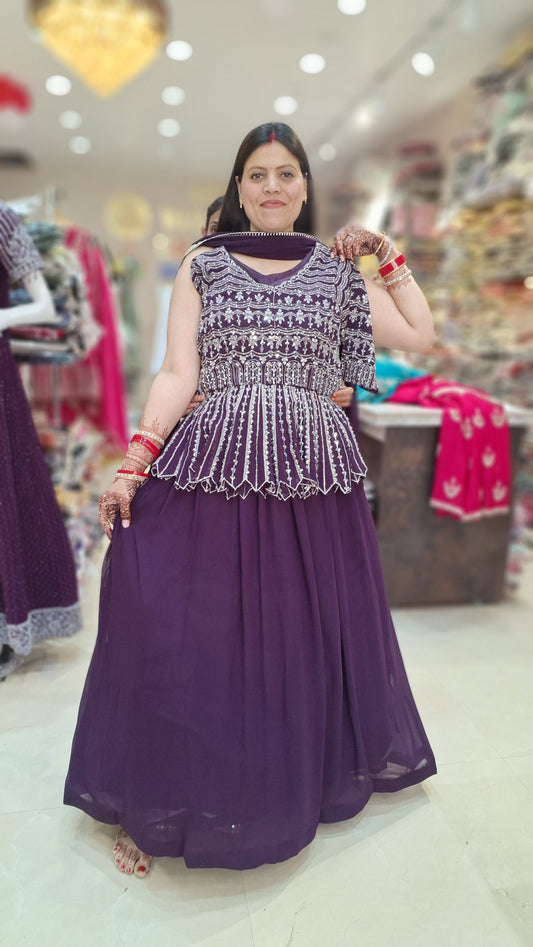 PURE GEORGET SHORT FLAIR KURTI SILVER TILLA WORK WITH LEHNGA